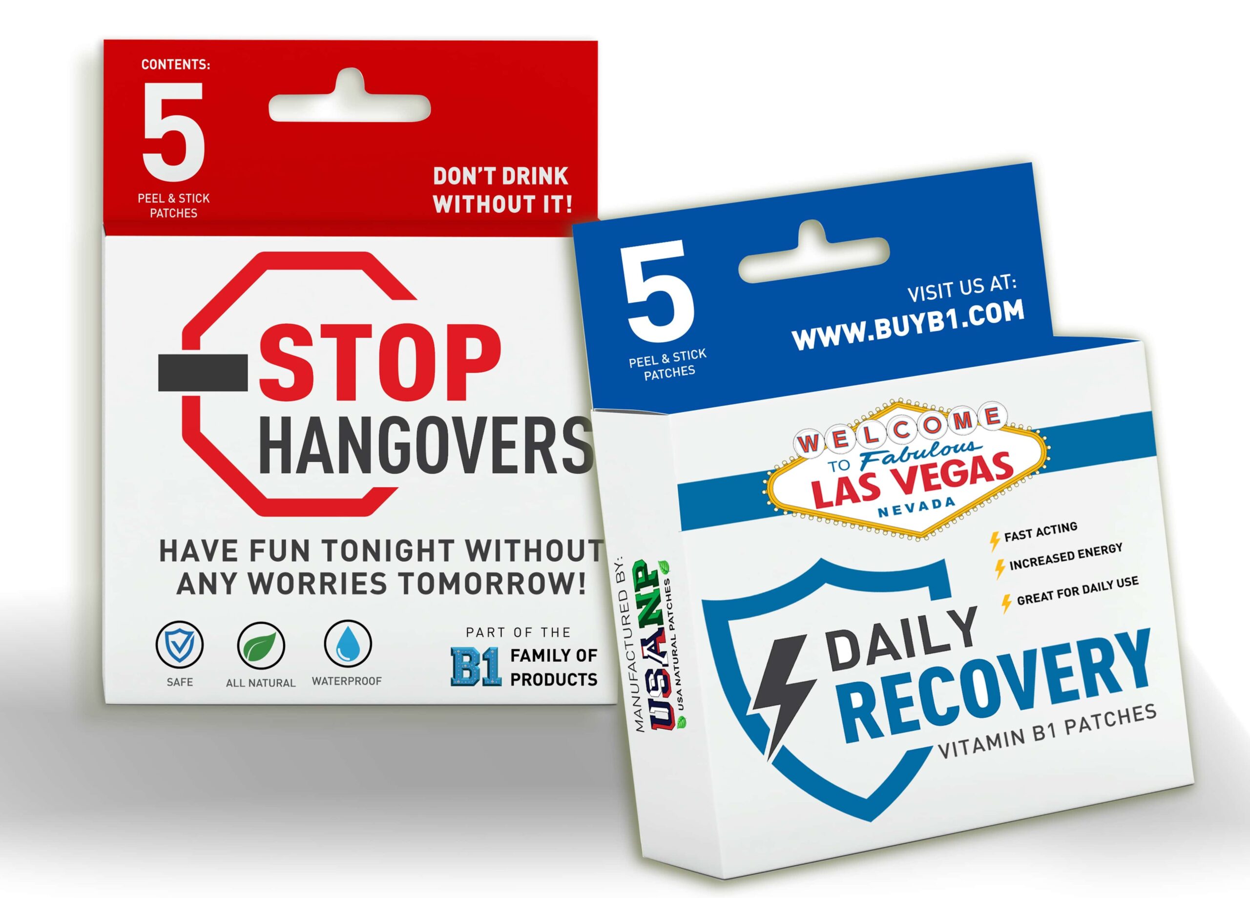 USA Natural Patches "Stop Hangovers" and "Daily Recovery" Vitamin B1 Patches